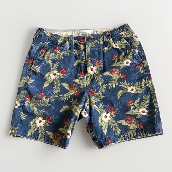 Abercrombie & Fitch Men’s‎ Size 30 Floral Hawaiian Tropical 100% Cotton Shorts - Picture 1 of 5